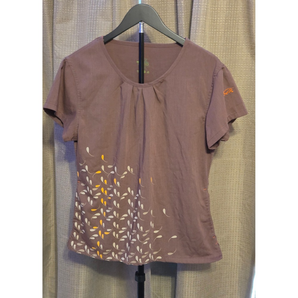Iguana Med Short‎ Sleeve Leaf Pattern Scrub Top Women's Size Small Brown